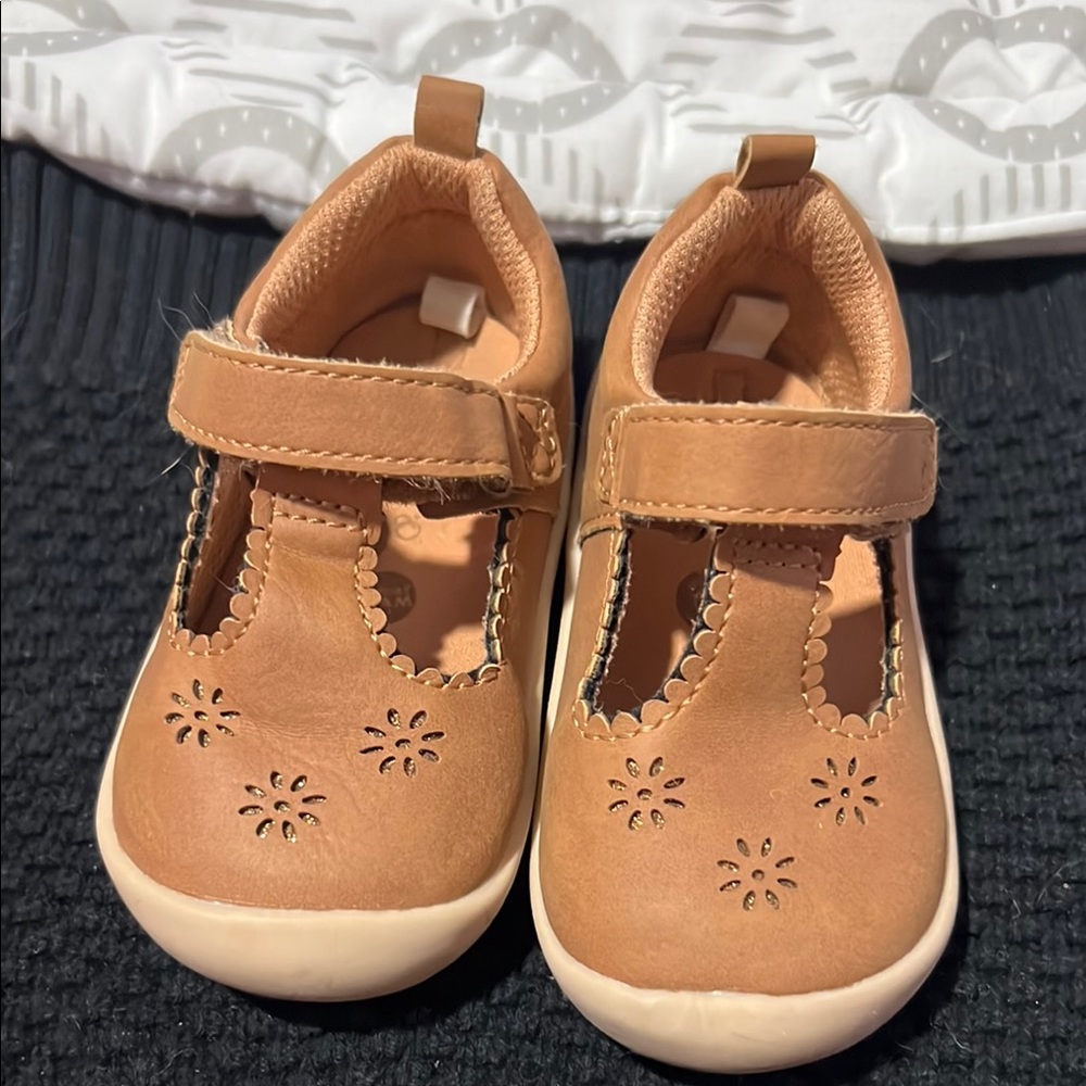 Stride Rite Tan Baby Walker Shoes with Perforated Design